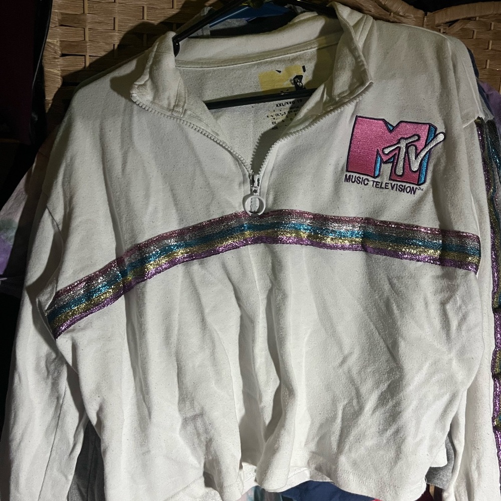 MTV White and Purple Sweatshirt with Iconic Logo